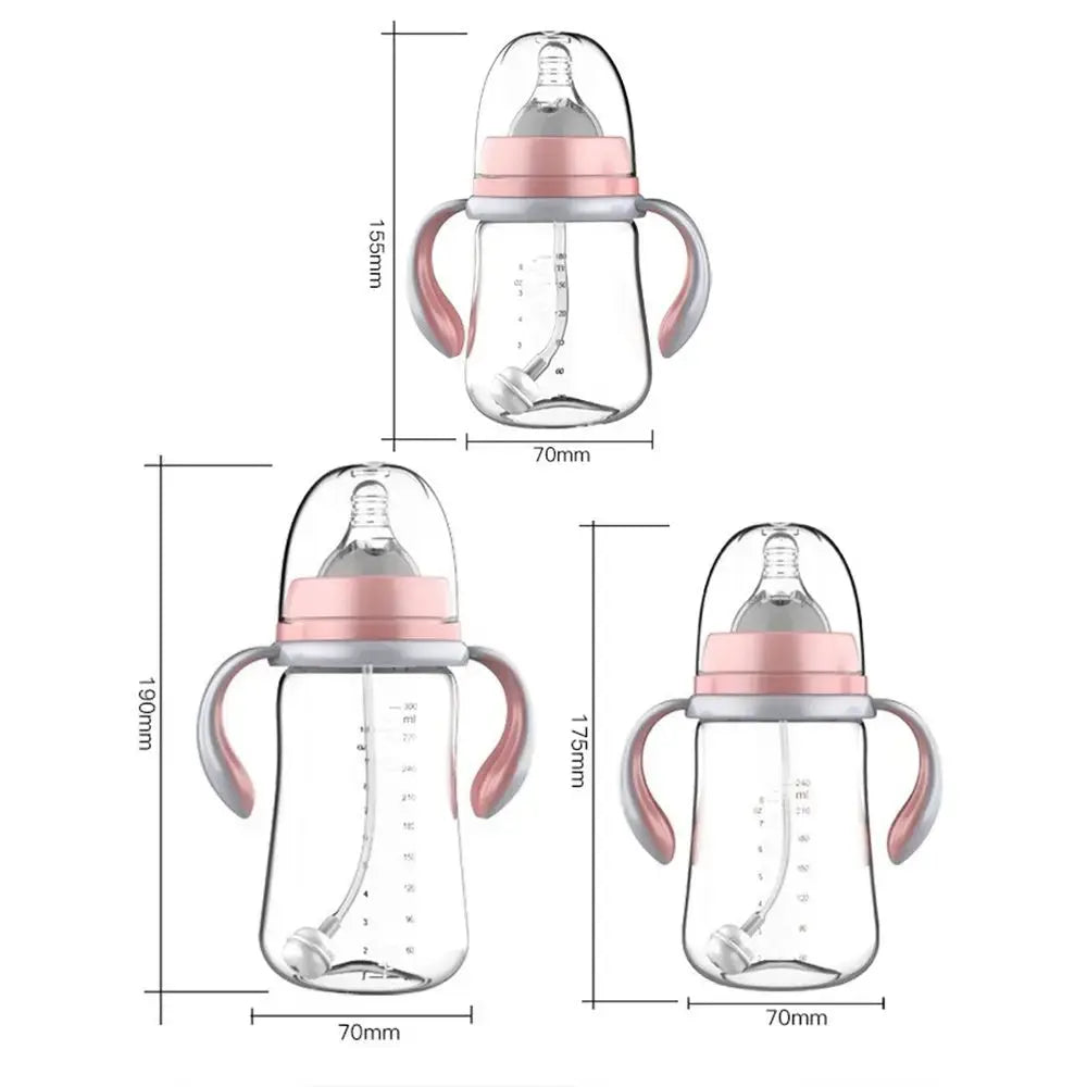 grade Infant Anti-Slip Handle Anti-drop High capacity Baby Bottle Wide Mouth Feeding Bottle Milk Feeding Bottle Water Bottle - SPINGHAR