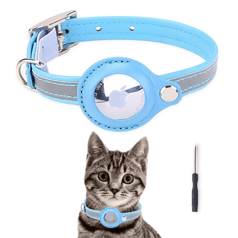 New Airtags Collar Original Leather Pet Collar For Puppy Anti-lost Cat Dog Necklace With Apple Artags Holder Pet Accessories SPINGHAR