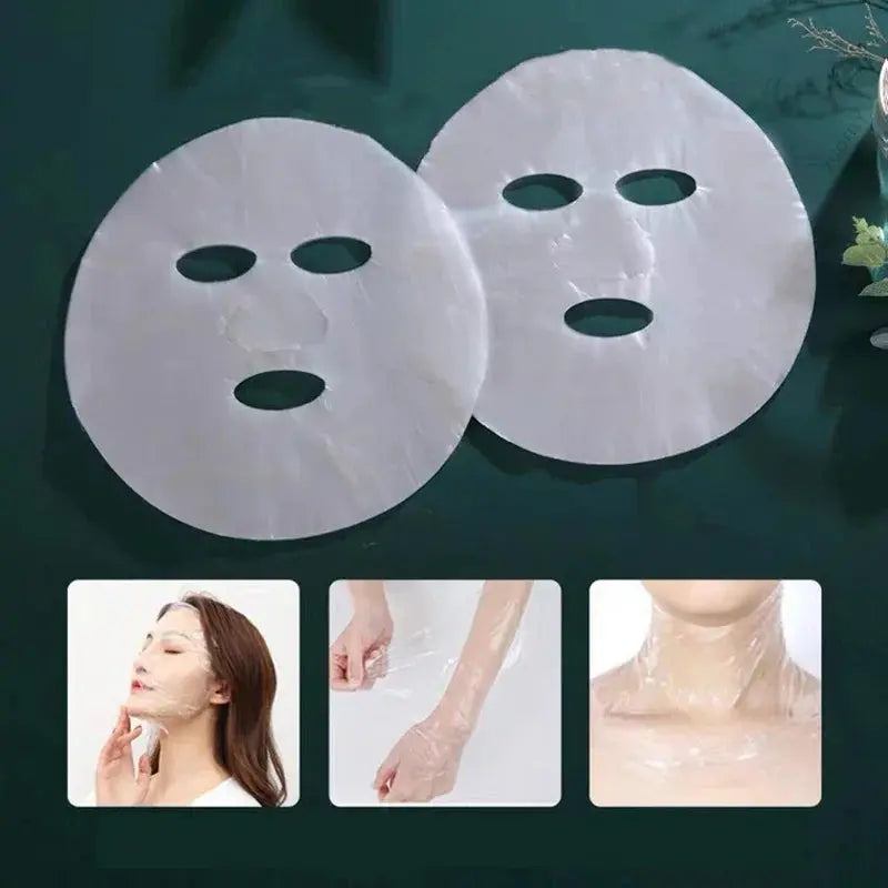 100Pcs Face Plastic Film Full Face Cleaner Mask Neck Stickers Paper Disposable Transparent PE Masks Wrap Facial Beauty Skin Care - SPINGHAR