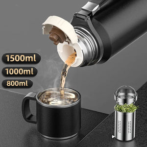 Double Wall Keep Hot and Cold Thermos Bottle Stainless Steel Insulated Bottles Vacuum Flask Large Thermos Cup with Tea Filter SPINGHAR