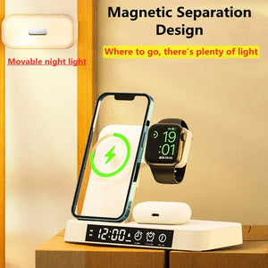 30W 3 In 1 Wireless Charger Stand Pad Alarm Clock Night Light Fast Charging Station Dock for iPhone Samsung Galaxy Watch IWatch SPINGHAR