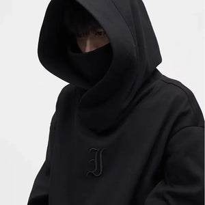 Autumn Ninja Streetwear Turtleneck Hoodies For Men Letter Embroidered Hip Hop Fashion Sweatshirts Y2K Vintage Fleece Hoody SPINGHAR