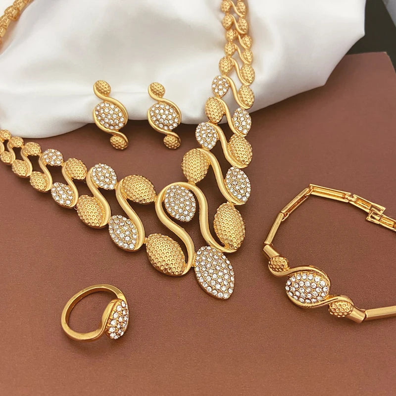 Luxury Dubai Gold Color Jewelry Set For Women Necklace Earrings Bracelet And Ring 4pcs Full Jewelry Set Spiked Shape Design SPINGHAR