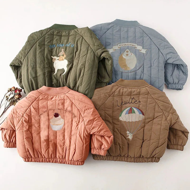 Toddler Baby Boy Girl Jackets Winter Autumn Long Sleeve Embroidery Fleece Cotton Kids Coats Outerwear Children Clothing SPINGHAR