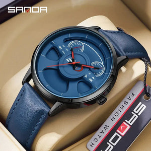 Fashion Sanda Top Brand 1138 New Arrival Leather Band Car Spinning Rim Luxury Men's Custom Design Quartz Waterproof Wheel Watch - SPINGHAR