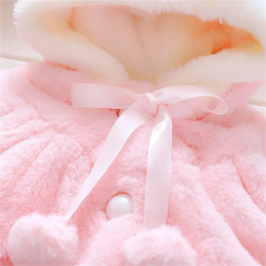 Children's clothing children's new cape girls autumn and winter wool sweater shawl baby ear fleece jacket cape - SPINGHAR