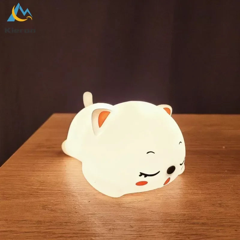 Lovely Cat USB Rechargeable Silicone LED Night Light Bedroom Bedside Floor Lamp with Remote for Kids Baby Gift Touch Sensor Lamp SPINGHAR