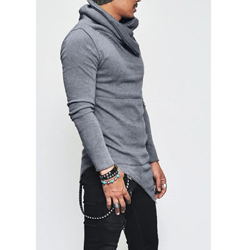 Plus Size 5XL Men's Hoodies Unbalance Hem Pocket Long Sleeve Sweatshirt For Men Clothing Autumn Turtleneck Sweatshirt Top Hoodie SPINGHAR