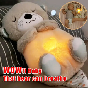 Breathing Bear Baby Soothing Otter Plush Doll Toy Baby Kids Soothing Music Baby Sleeping Companion Sound and Light Doll Toy Gift - SPINGHAR