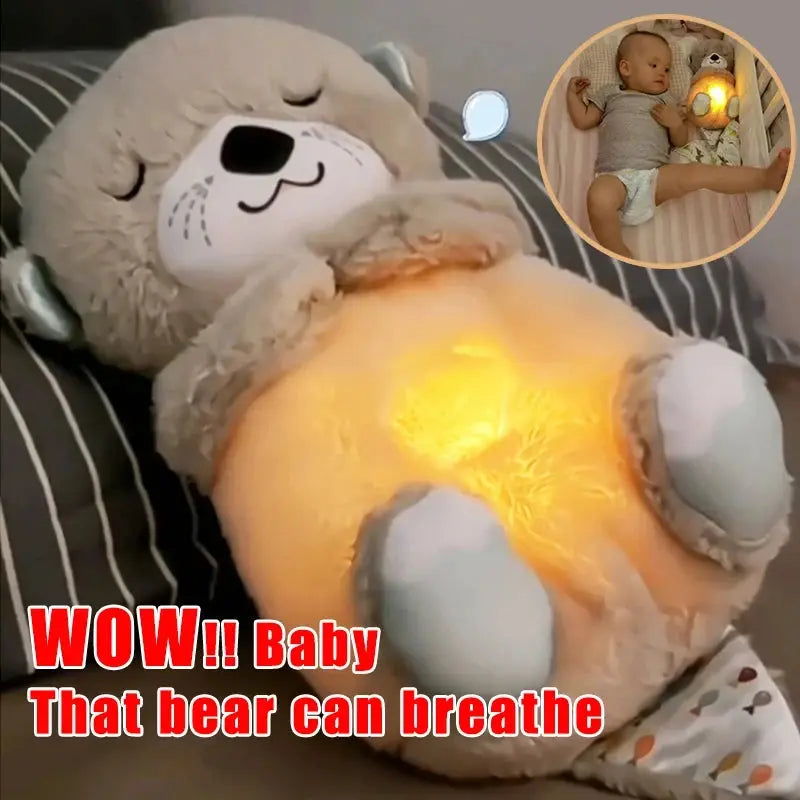 Breathing Bear Baby Soothing Otter Plush Doll Toy Baby Kids Soothing Music Baby Sleeping Companion Sound and Light Doll Toy Gift - SPINGHAR