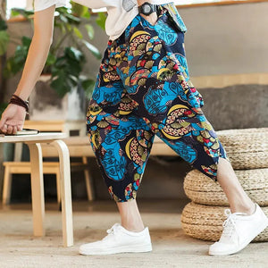 Harajuku Summer Loose Calf-Length Pants for Men | Wide Leg Cotton Linen Baggy Trousers - SPINGHAR