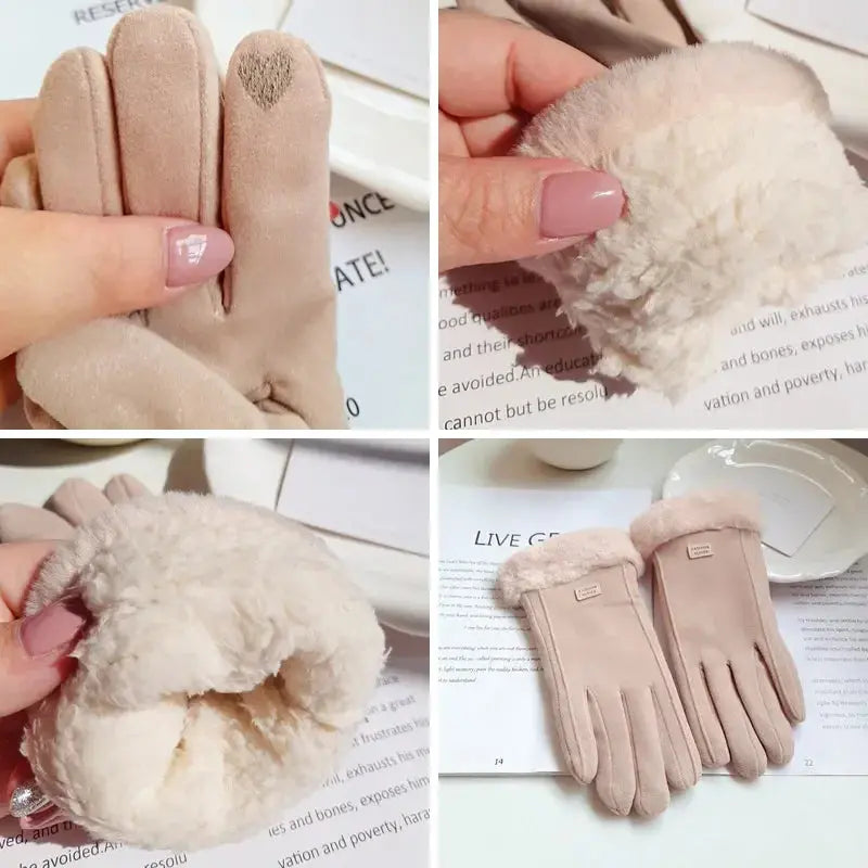 Women’s Winter Thick Plush Gloves: Fashionable Warm Suede Touchscreen Mittens for Driving and Cycling SPINGHAR