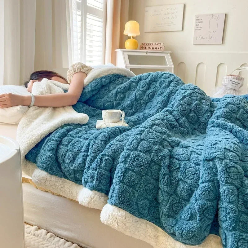 Thick Double-Sided Lamb Wool Winter Blanket for Sofa and Bed SPINGHAR