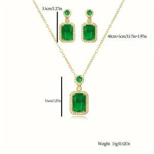 Rhinestone Pendant Necklace Stud Earrings Set Cubic Zirconia Green JewelryRed Jewelry Sets Daily Accessories Gift inANiche Style - SPINGHAR