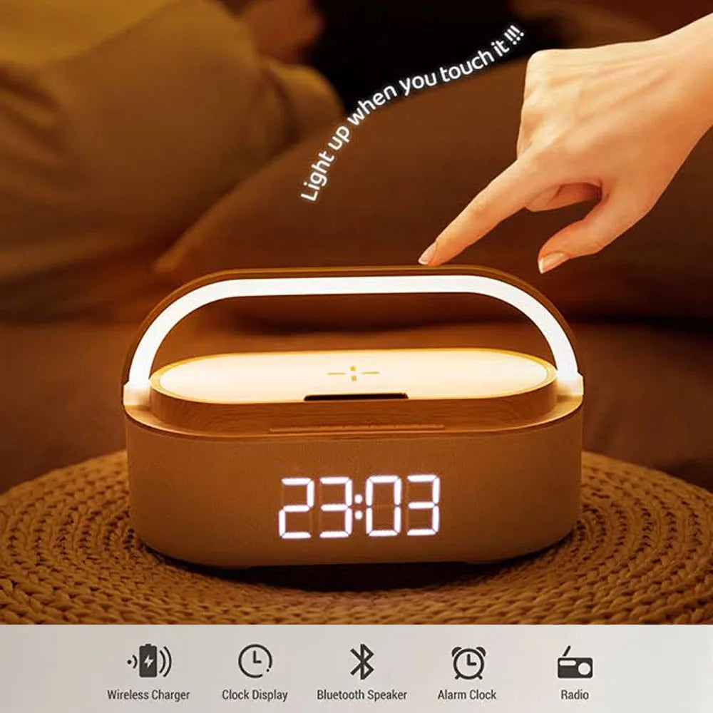 Rechargeable FM Radio LED Alarm Clock with 15W Wireless Charger,Bluetooth Speaker and Night Light Function. Gift Ideas for Decor SPINGHAR