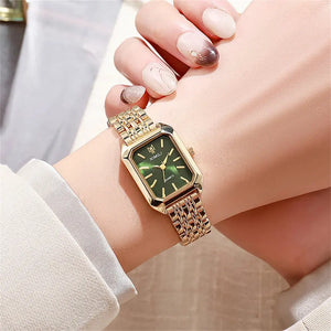 Luxury Ladies Fashion Quartz Watch Simple Scale Square Quality Gold Plated Women Watches Business Stainless Steel Folding Clock - SPINGHAR