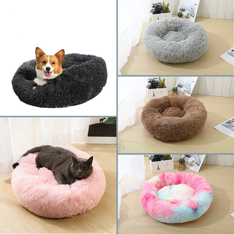 2024 New Winter Round Plush Pet Bed Non-detachable Dog Bed Warm Cat Bed Pet Supplies Dog Bed Pet Mat SPINGHAR