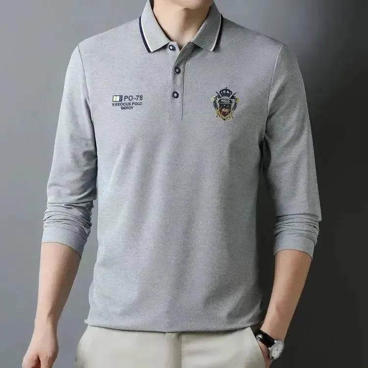 New Men's Long Sleeve Cotton Polo Shirt - Fashion Embroidered Casual Top - SPINGHAR