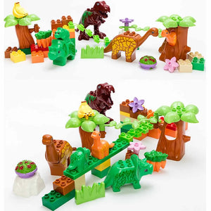 Boxed 43Pcs/lot Dino Valley Building Blocks Sets Large Particles Animal Dinosaur World Model Toys Bricks Compatible Duploed SPINGHAR