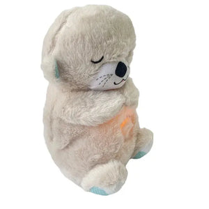 Baby Breathing Bear Baby Soothing Otter Plush Doll Toy Baby Kids Soothing Music Sleeping Companion Sound and Light Doll Toy Gift - SPINGHAR