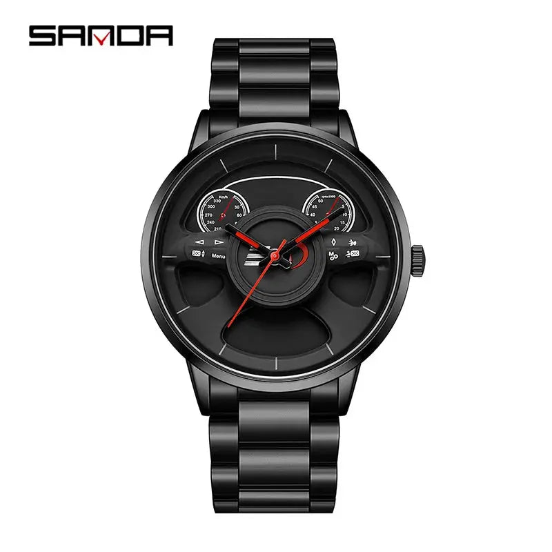 Fashion Sanda Top Brand 1138 New Arrival Leather Band Car Spinning Rim Luxury Men's Custom Design Quartz Waterproof Wheel Watch - SPINGHAR