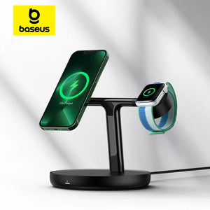 Baseus  3 in 1 20W Magnetic Wireless Charger Stand For Phone iPhone 15 14 Pro Airpods Apple Watch  Fast Charging Station Holder SPINGHAR