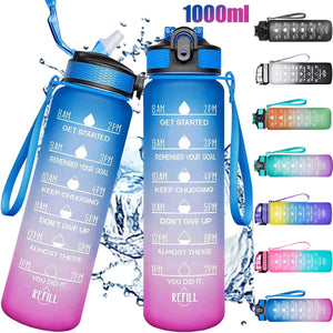 1000ML Water Bottle With Time Marker Plastic Motivational Water Bottle Drinking Bottle for Gym Sports Outdoor Travel Work 1PC SPINGHAR