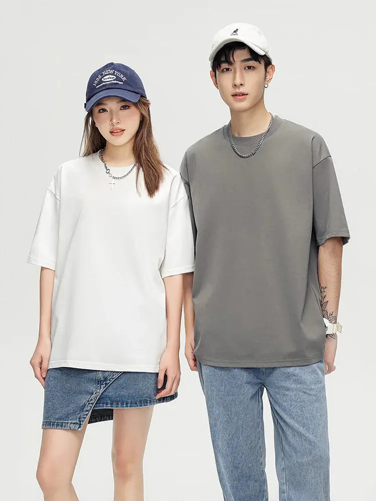 260G Heavy Cotton Oversized Summer T-Shirt for Men - Korean Fashion Short Sleeve - SPINGHAR