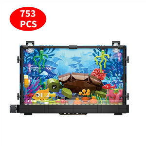 Idea Fish Tank Building Block Set with Light，Aquarium, Marine Life, Jellyfish And Turtle Ecological Tank, Toys For Boys And Girl SPINGHAR