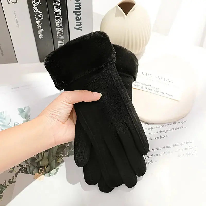 Women’s Winter Thick Plush Gloves: Fashionable Warm Suede Touchscreen Mittens for Driving and Cycling SPINGHAR