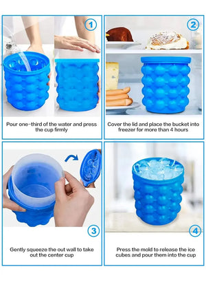 1pc 12.8x10x14cm/5.12x4x5.6inch Silicone Ice Bucket Ice Maker,Blue Space Saving Ice Cube Maker Bucket,Medium Ice Buckets SPINGHAR