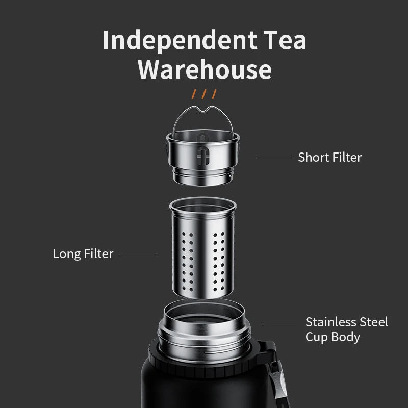 Stanless Steel Thermos Bottle with Tea Filter,Temperature Display Bounce Cover Insulated Bottles Outdoor Portable Vacuum Flasks SPINGHAR