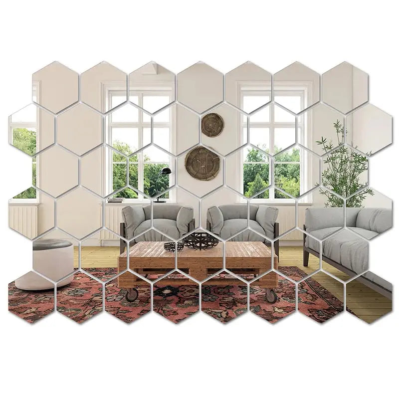 45pcs Mirror Wall Sticker, Hexagon Wall Art Sticker, DIY Household Decorative Tiles Sticker - SPINGHAR