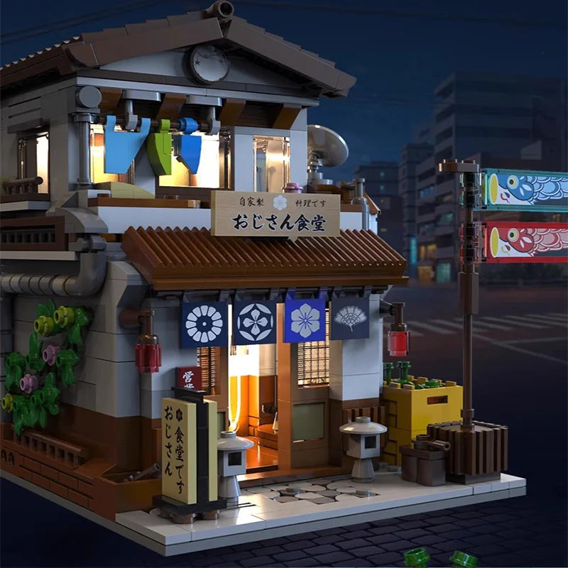 Cada LED City Japanese Style Canteen House Architecture Building Blocks Late Night Canteen Figures Bricks Toys for Kid Gifts SPINGHAR