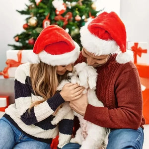 Plush Christmas Santa Hat Xmas Long Plush Holiday Red Hat for Adults and Kids Unisex 2024 New Year Festive Party Supplies SPINGHAR