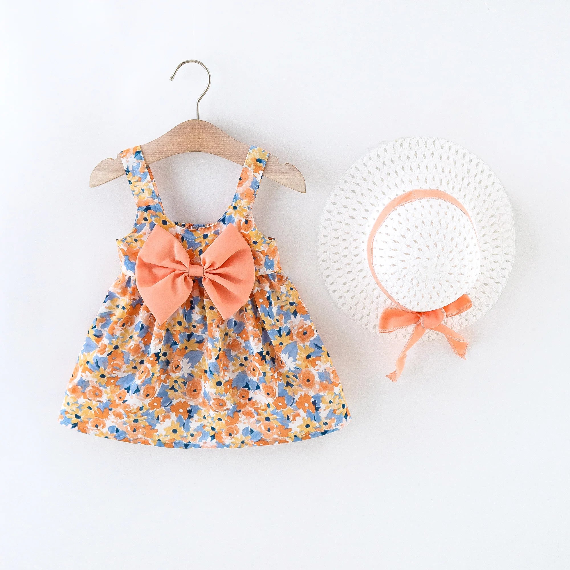 2Pcs/Set Flowers Baby Girl Dresses Summer Fashion Toddler Children Clothes Beach Smooth Dress Kid's Costume Hat 0 To 3 Y SPINGHAR