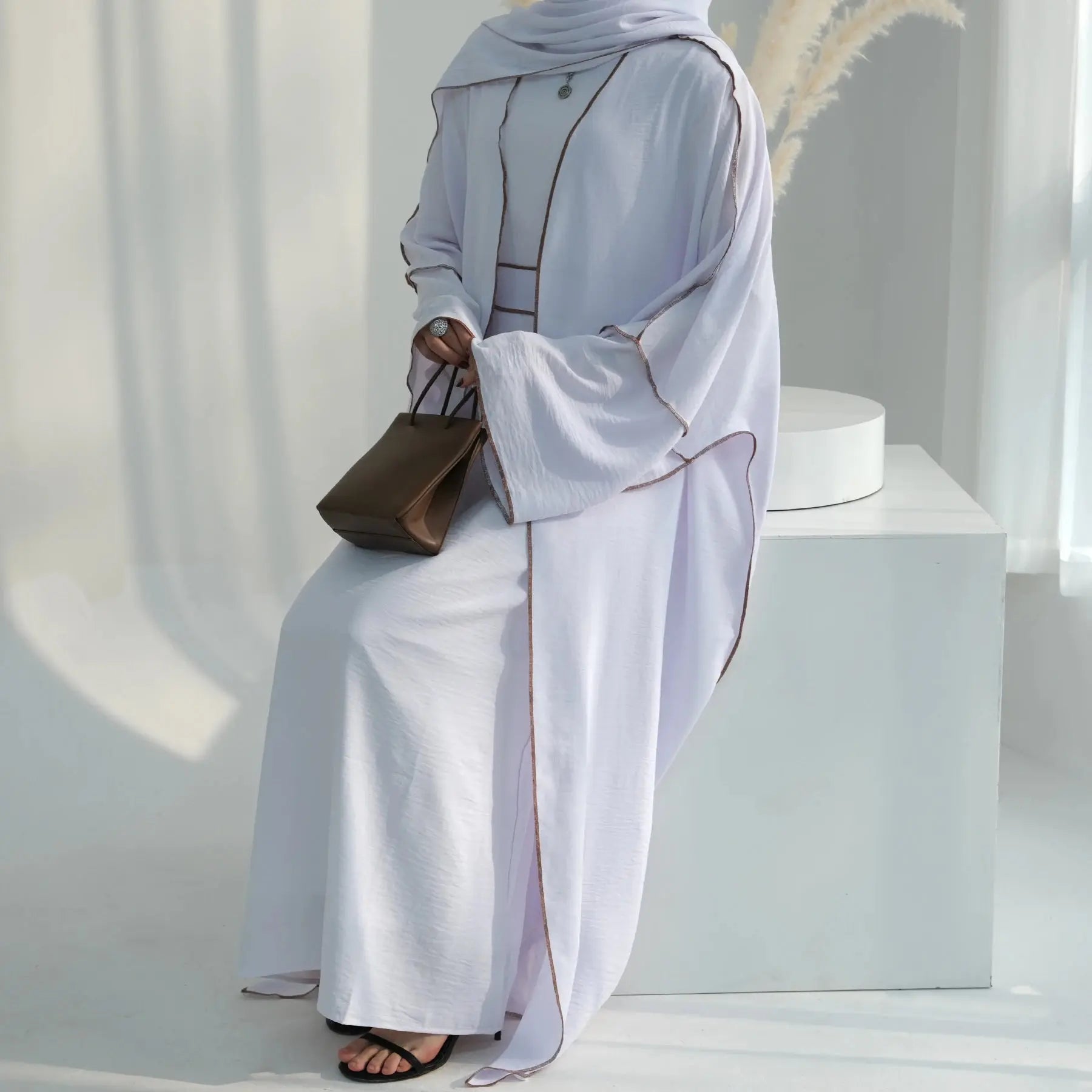 Modest Women's Coords Set - 2-Piece with Hijab, Abaya & Cardigan - Turkey/Dubai 2024 - SPINGHAR