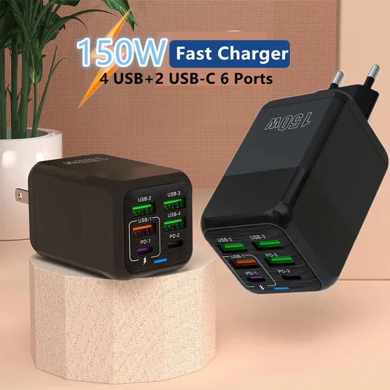 150W 6-Port USB-C Quick Charger - Fast Charging for iPhone & Android - SPINGHAR