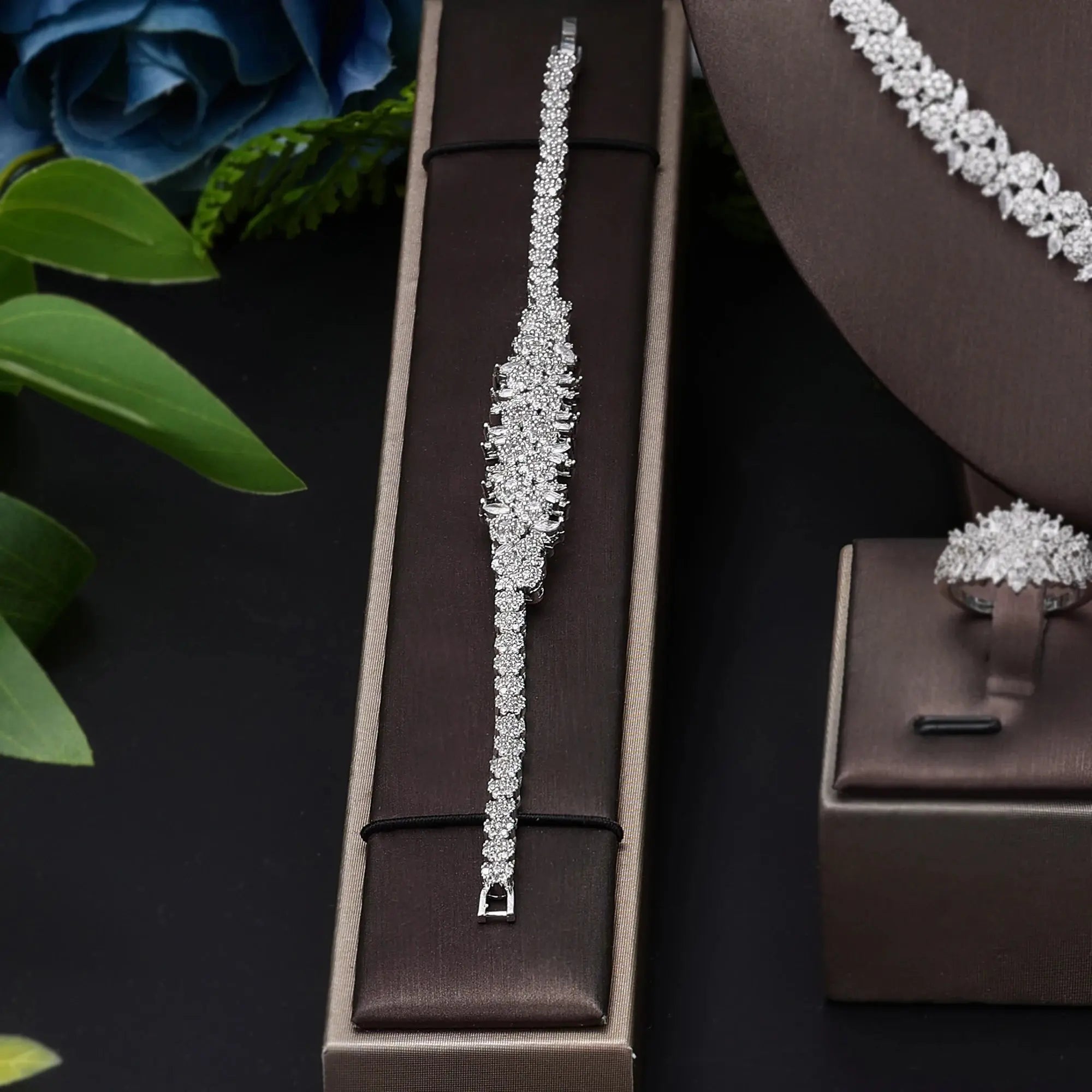 4 pieces of bride zirconia full set of women's party jewelry, luxury Dubai Nigeria CZ luxury crystal wedding necklace set - SPINGHAR