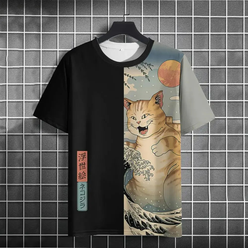 Unisex 2024 Samurai Cat 3D Printed T-Shirt - Casual & Funny Tee - SPINGHAR