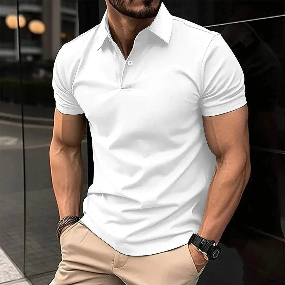 New Summer Men's Short Sleeve Polo Shirt - Splice Stripe Fashion Top - SPINGHAR