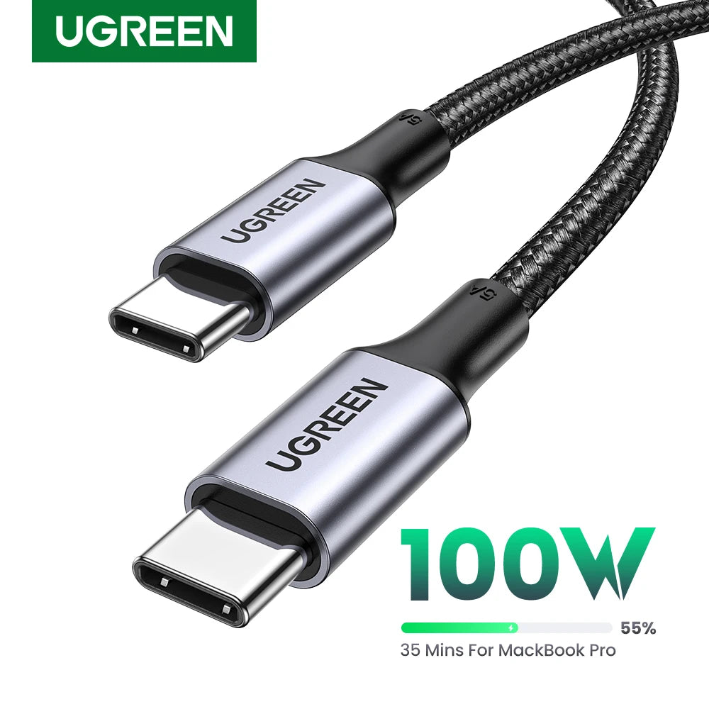 UGREEN 100W USB Type C To USB C Cable For Macbook iPad Samsung Xiaomi PD Fast Charging Charger Cord 5A E-Marker Chip Fast USB C SPINGHAR