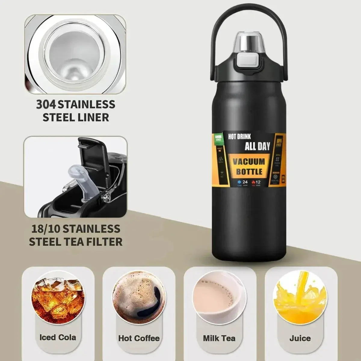 Stainless Steel Thermal Cup Tumbler Thermo Bottle Drinkware Smeg Termos Vacuum Flasks Thermoses Water Thermos Kitchen Dining - SPINGHAR