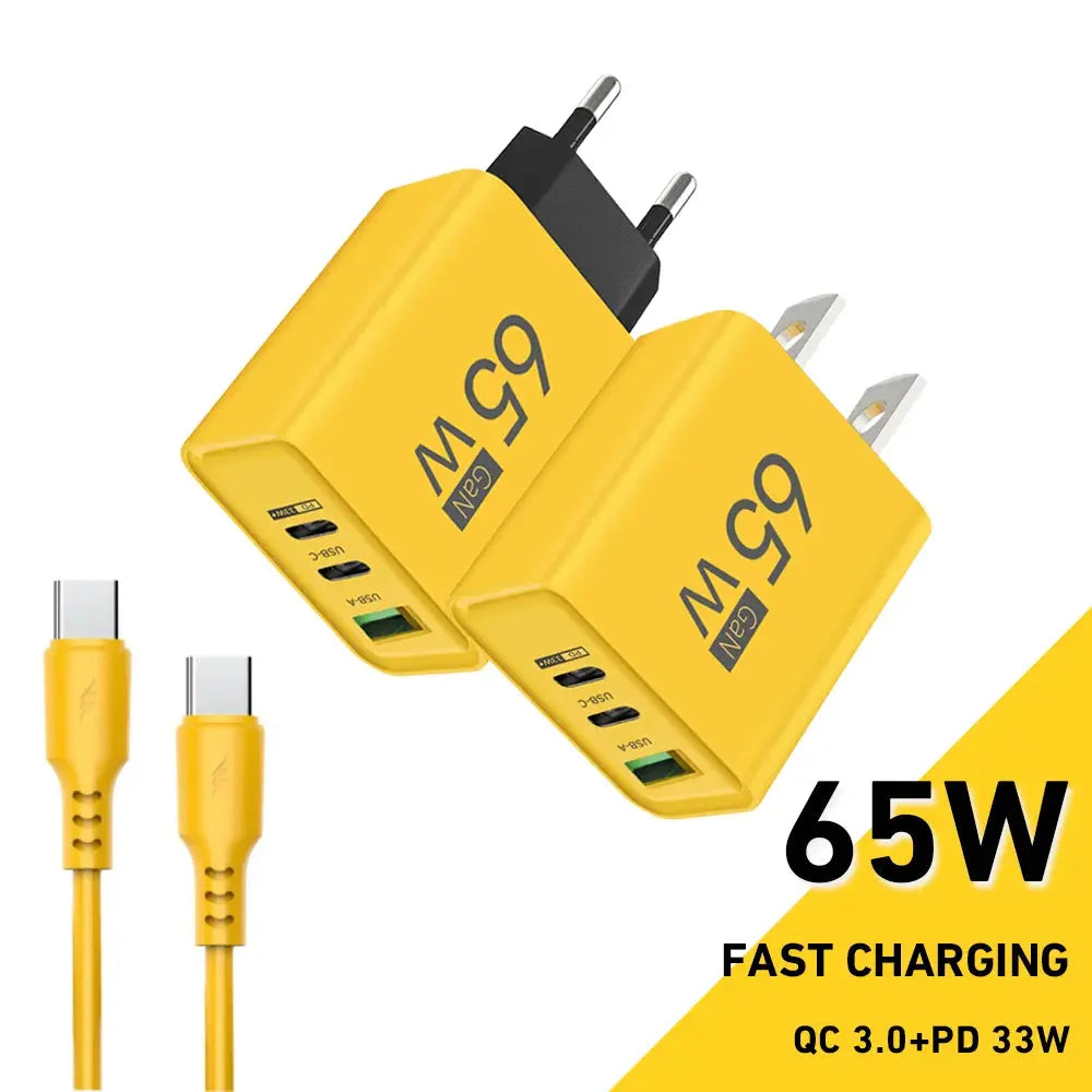 65W USB C Charger GaN Fast Charging Charger PD Quick Charge 3.0 Wall For Phone Adapter For iPhone 15 Xiaomi POCO Samsung Oneplus - SPINGHAR