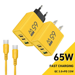 65W USB C Charger GaN Fast Charging Charger PD Quick Charge 3.0 Wall For Phone Adapter For iPhone 15 Xiaomi POCO Samsung Oneplus - SPINGHAR