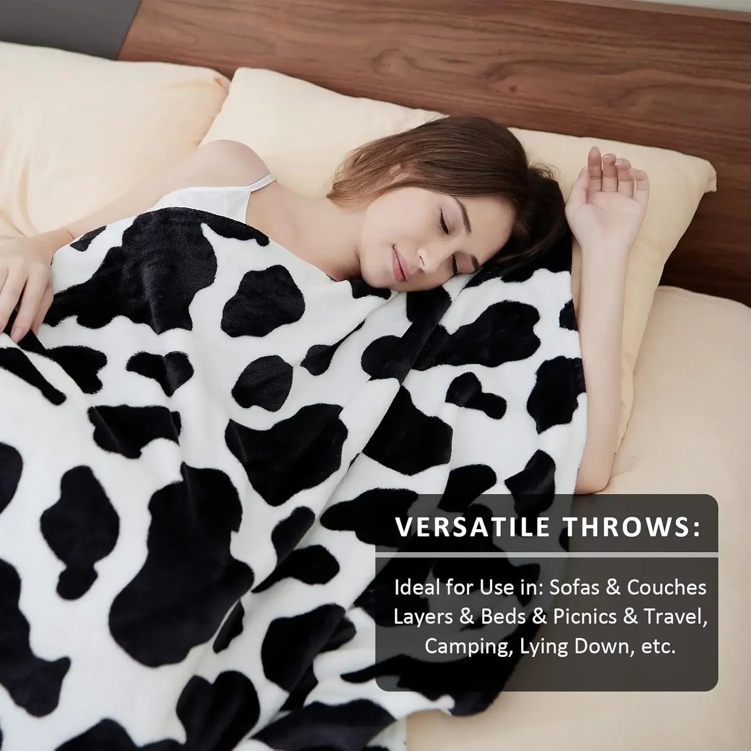 Cow Print Fleece Blanket - Soft Flannel Throw for Couch & Bed - Perfect Gift for Women, Girls, and Kids SPINGHAR