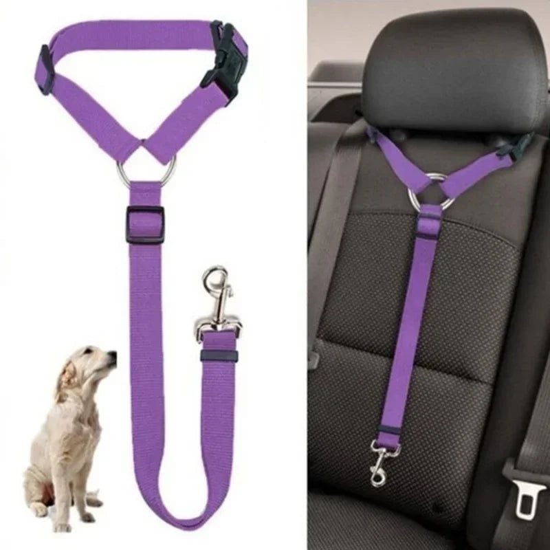 Solid Color Two-in-one Pet Car Seat Belt Nylon Lead Leash Backseat Safety Belt Adjustable Dogs Harness Collar Pet Accessories SPINGHAR