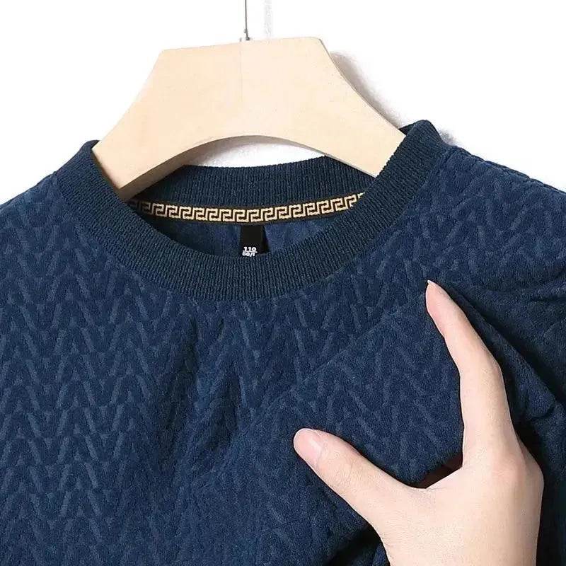 Men's New Casual Jacquard Long Sleeve Round Neck T-Shirt - SPINGHAR