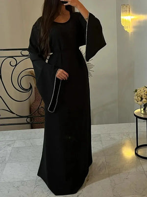 Eid Ramadan Party Dress - Muslim Abaya with Diamond Sleeves - SPINGHAR