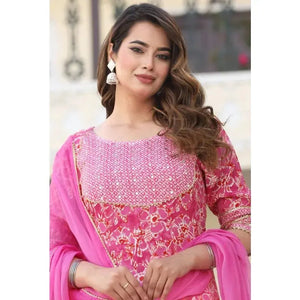 Embroidered Pink Anarkali Kurti with Pant & Dupatta - SPINGHAR